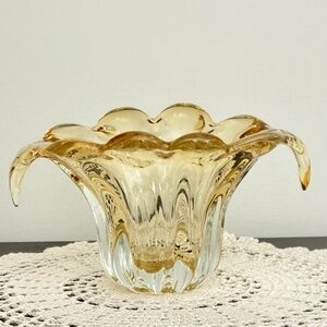 Murano Mid Century Modern Blown Art Glass Golden Amber Waterfall Bowl Vase